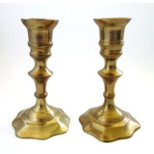 Vintage Brass Candlestick Holders - Set of 2 -Scalloped Design Bases - 5" Height